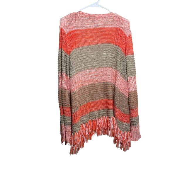 Ruby Rd Sweater Women's 2X Fringe Cardigan Striped Open Knit Casual Boho - Picture 5 of 8
